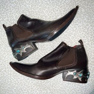 Vintage Giuseppe Zanotti Leather Western Boots w/ Turquoise & Metal Heels 38 8
